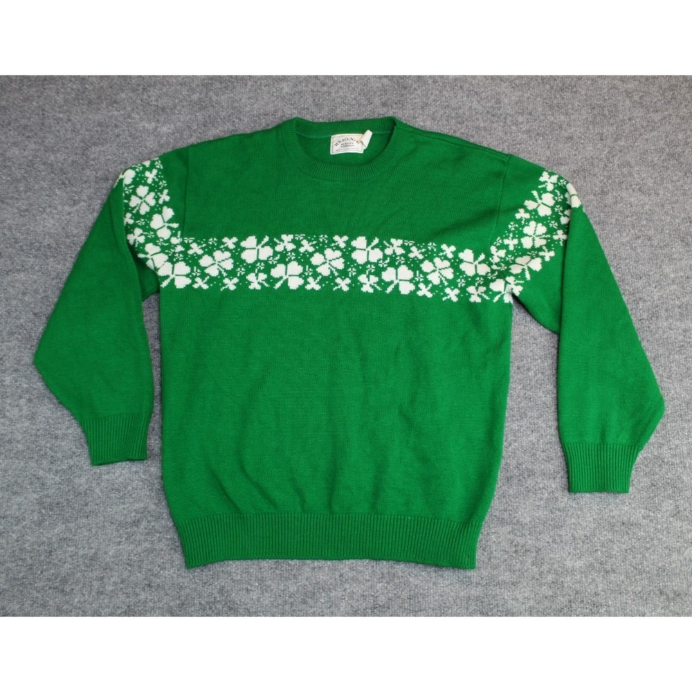 What's Next IRISH ST PATRICKS DAY SHAMROCK Knit Acrylic Sweater Green Mens Large